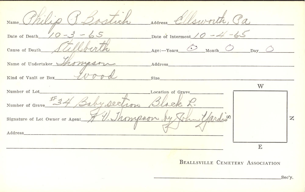 Philip Bostich burial card